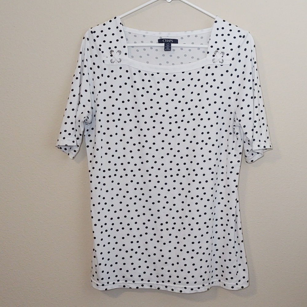 Chaps Women's Short Sleeve Square Neck Cotton TShirt with Decorative Trim